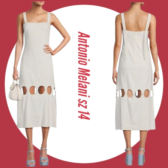ANTONIO MELANI Dresses & Skirts - Antonio Melani Linen Blend Square Neck Sleeveless Cut Out Sheath Midi Dress